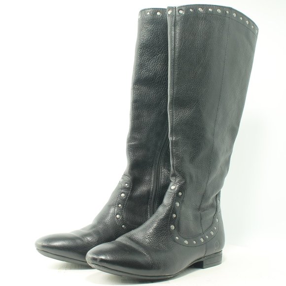 Born Lizzie Black Silver Studs Knee High Leather Boots Size Women's US6 EU36.5 - Picture 5 of 16